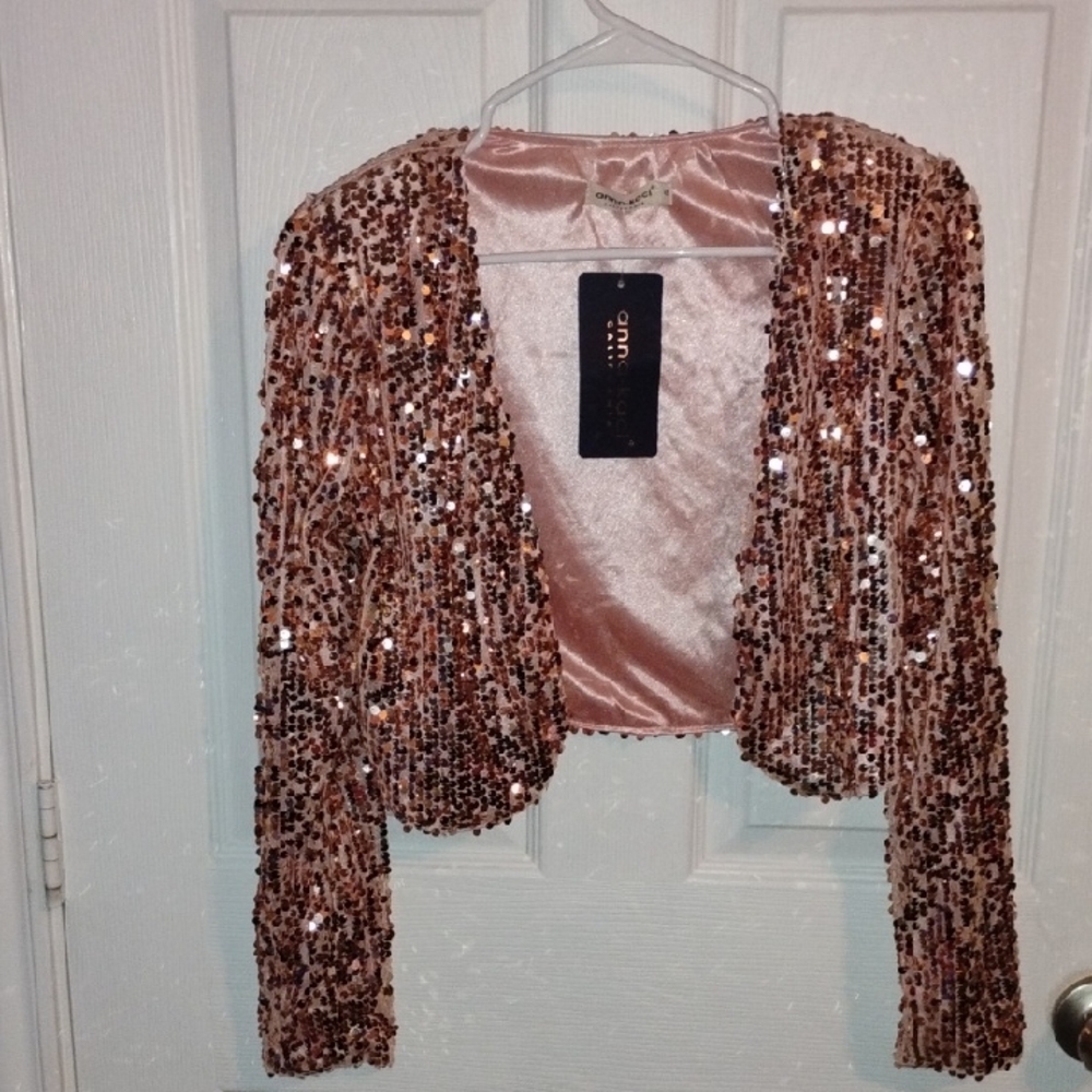 Anna-Kaci Sequin Embellished Rose Gold Bolero, New